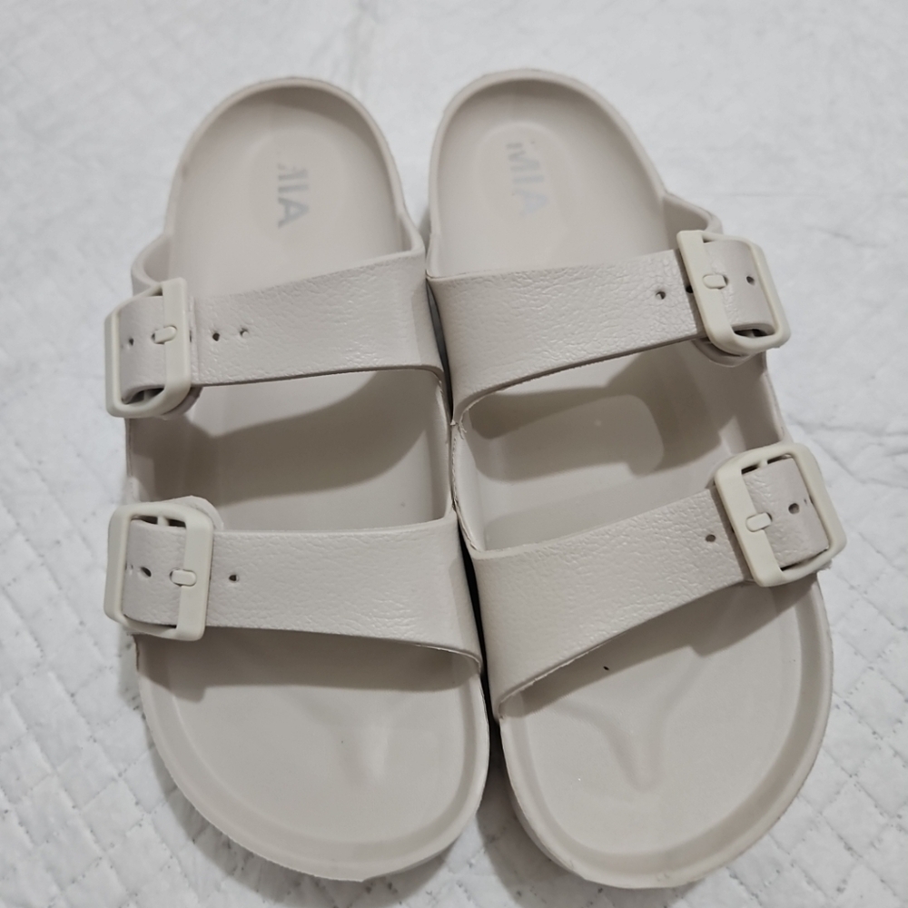 MIA Beige Double Buckle Slides